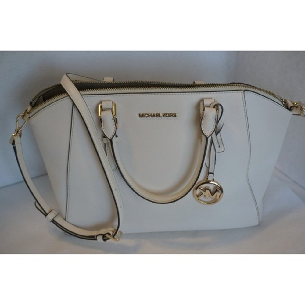 Michael Kors Ciara Medium‎ Messenger Satchel Optic White Saffiano Leather Bag